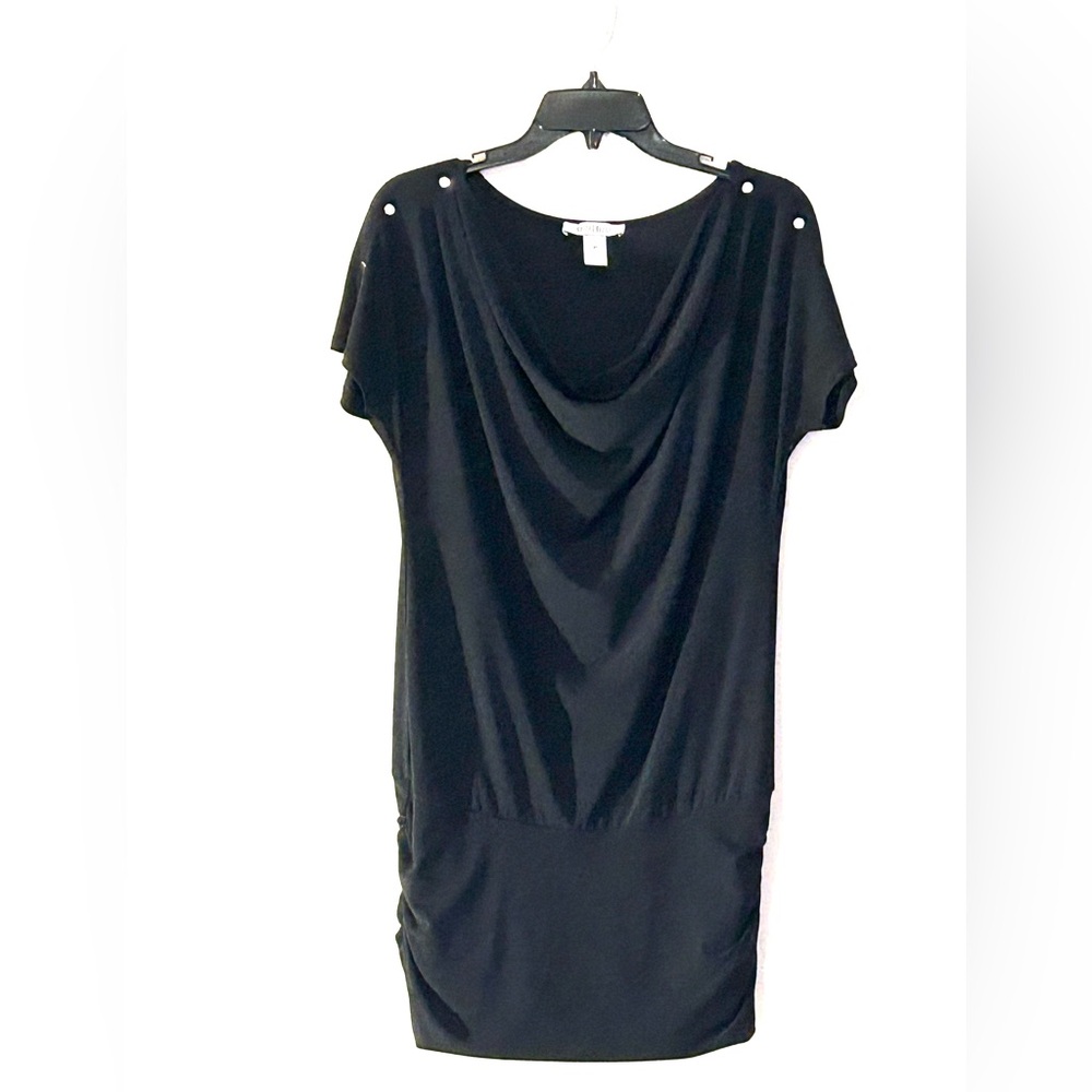 Black Draped Short Sleeve Tunic